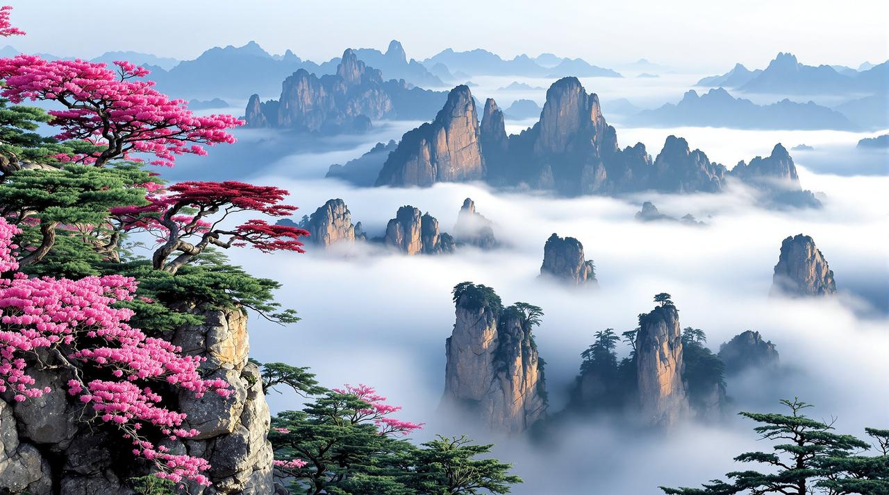 飞马影视 - 安徽黄山杜鹃花与奇松怪石