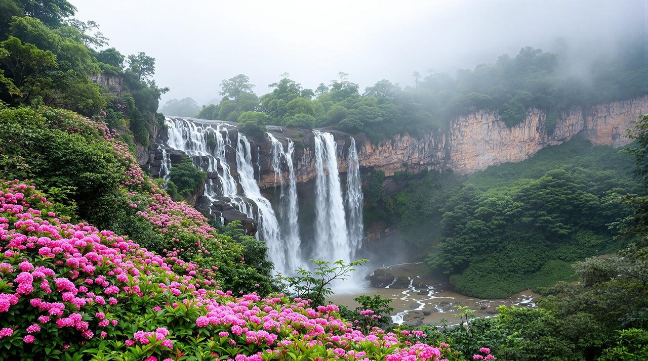 飞马影视 - 江西庐山杜鹃花海与瀑布同框