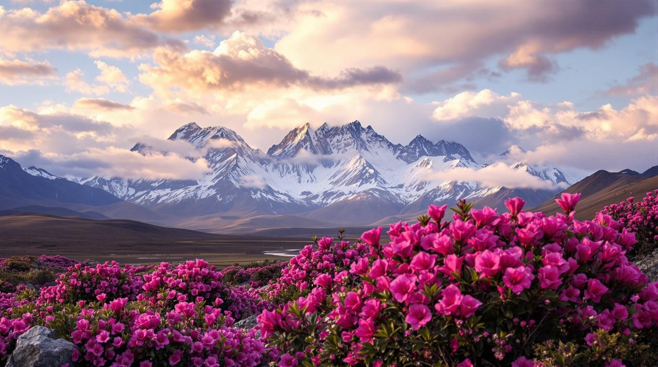 飞马影视 - 西藏林芝杜鹃花与雪山同框绝景
